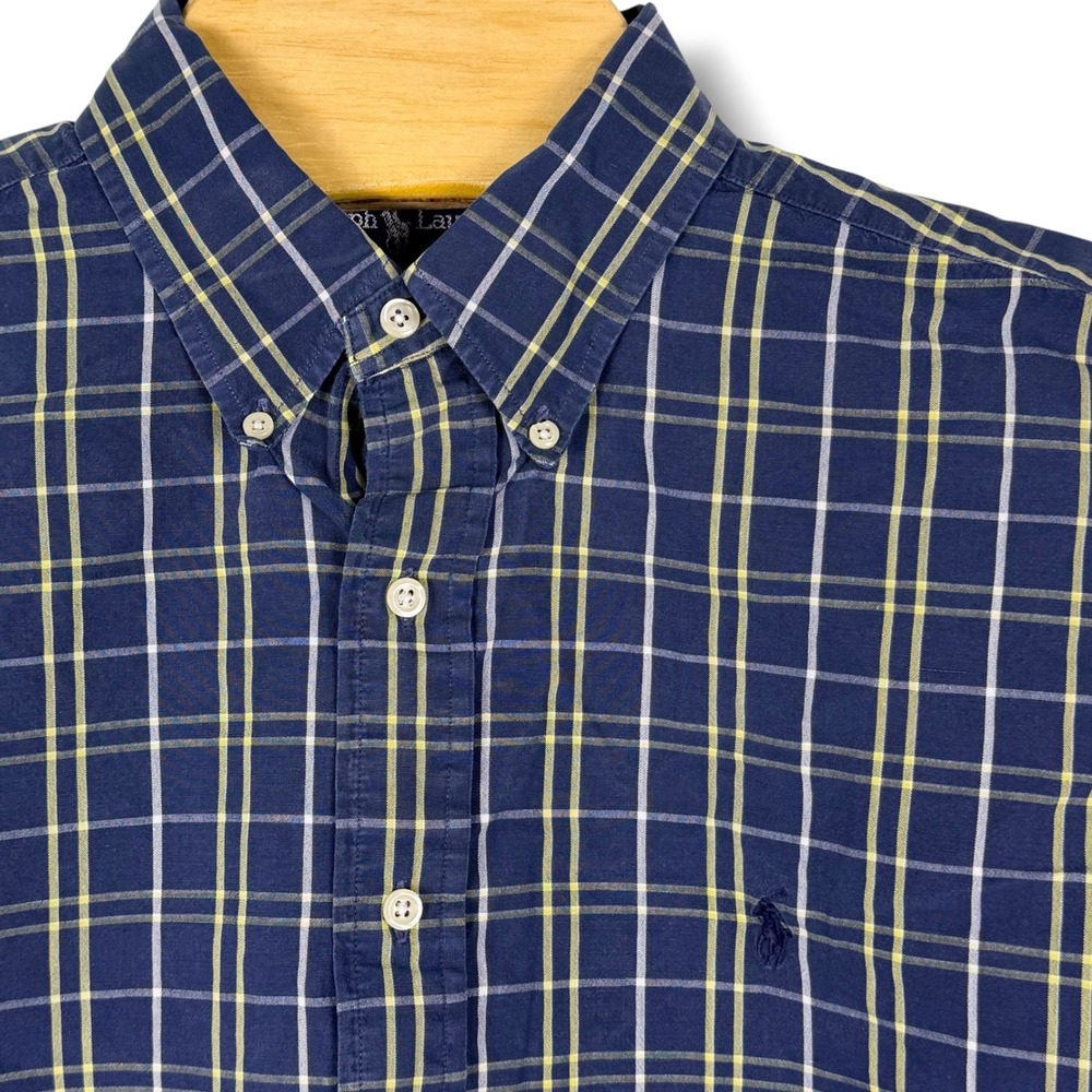 Ralph Lauren Button Down Men Large Navy Blue GreenTattersall Blaire Shirt Pony